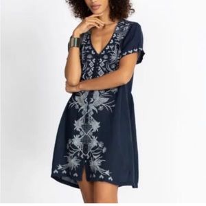 Johnny Was Midnight Blue Mini Dress with White Embroidery